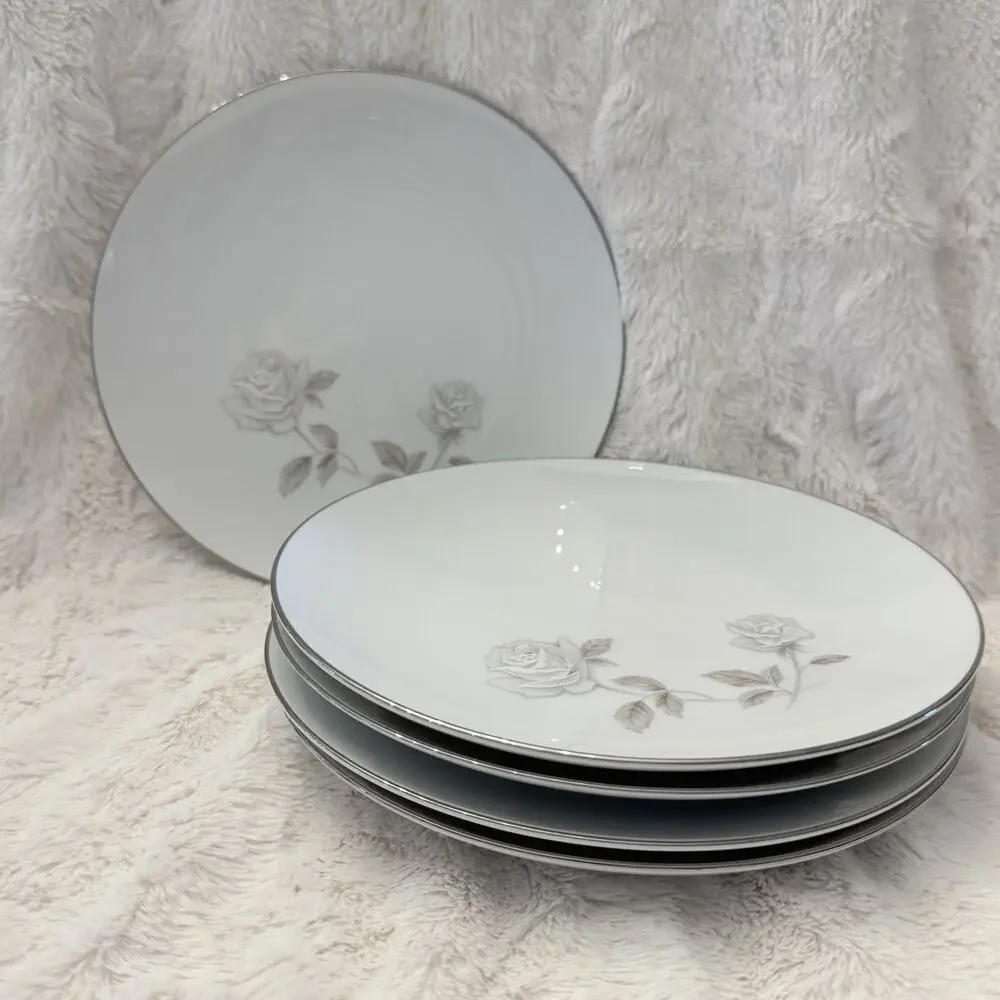 Vintage Noritake Rosay Salad Dinner Plates Gray Floral Roses 8 1/4